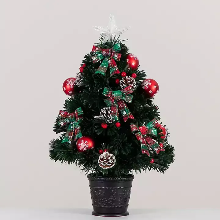 Pre-Lit Plaid Bow Christmas Tree Arrangement