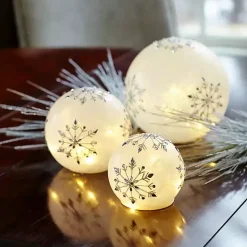 Prelit Snowflake Glass Globes, Set of 3