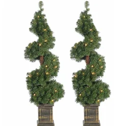 Pre-Lit Spiral Potted Pine Trees, Set of 2