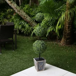Pre-Lit Triple Boxwood Topiary in Planter, 4 ft.