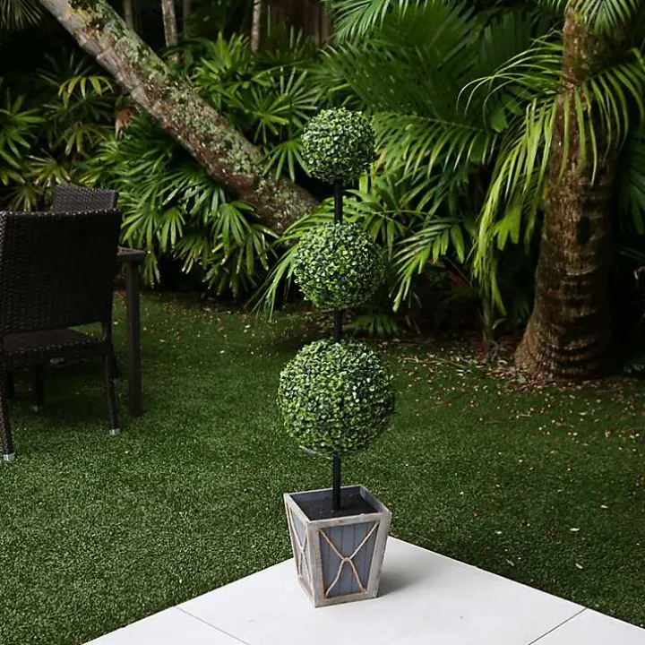 Pre-Lit Triple Boxwood Topiary in Planter, 4 ft.