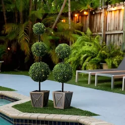 Pre-Lit Triple Boxwood Topiary in Planter, 4 ft.