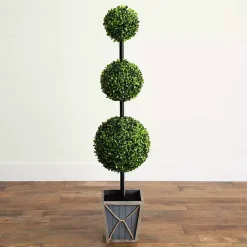 Pre-Lit Triple Boxwood Topiary in Planter, 4 ft.