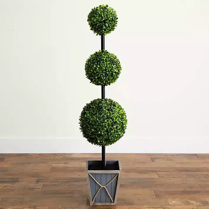 Pre-Lit Triple Boxwood Topiary in Planter, 4 ft.