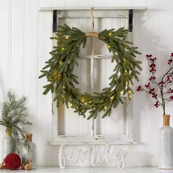 Pre-Lit Twine Bound Pine Branch Wreath
