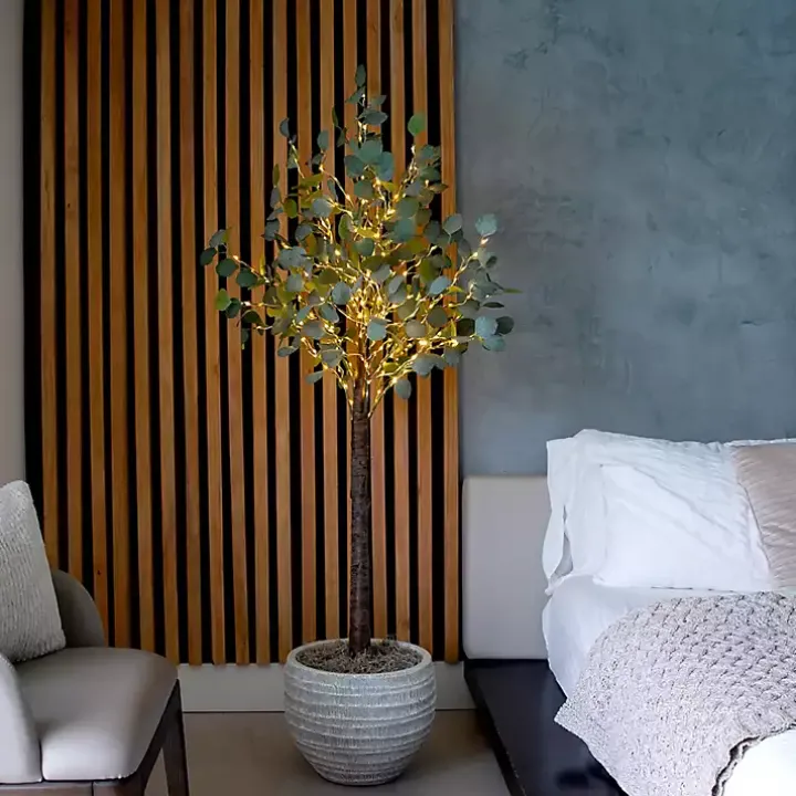 Pre-Lit Warm LED Eucalyptus Plant, 5 ft.
