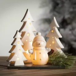 Pre-Lit White Porcelain Tree Statues, Set of 3
