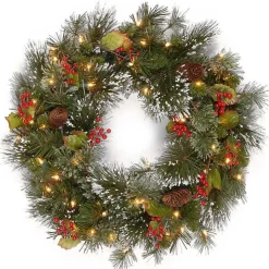 Pre-Lit Wintery Pine and Berry Christmas Wreath