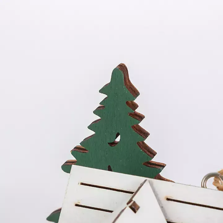 Pre-Lit Wooden House Christmas Ornaments, Set of 3