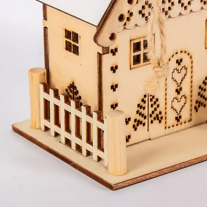Pre-Lit Wooden House Christmas Ornaments, Set of 3
