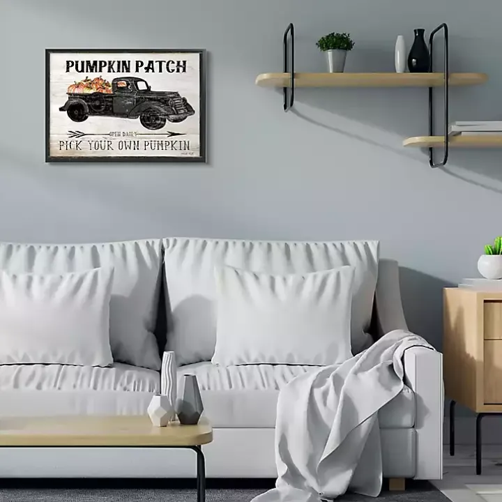 Pumpkin Patch Black Truck Framed Giclee Art Print