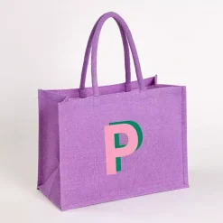 Purple Monogram P Jute Tote Bag