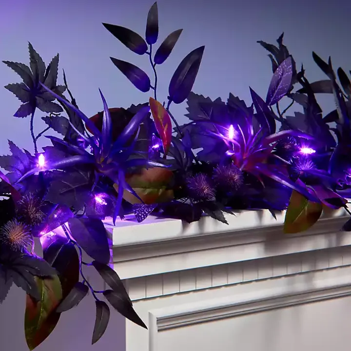 Purple Pre-Lit Black Leaves Garland