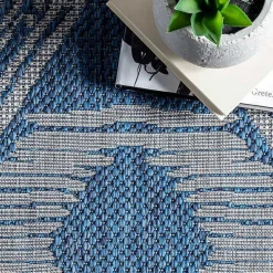 Raina Blue Tribal Zig Zag Outdoor Rug, 5x8