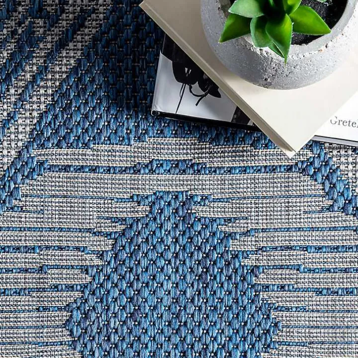 Raina Blue Tribal Zig Zag Outdoor Rug, 5x8