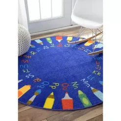 Rainbow Alphabet Round Rug, 8 ft.