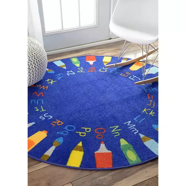 Rainbow Alphabet Round Rug, 8 ft.