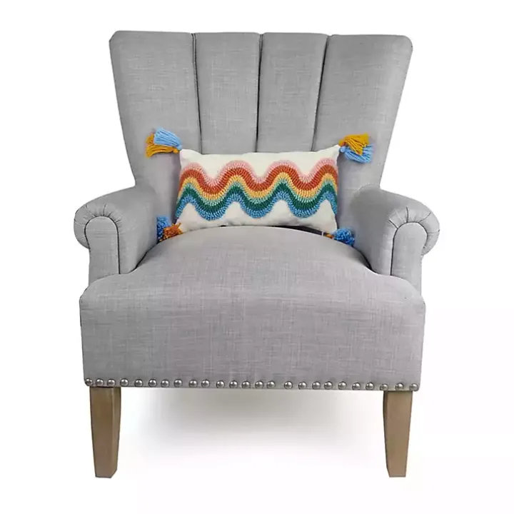 Rainbow Wave Hooked Wool Lumbar Pillow