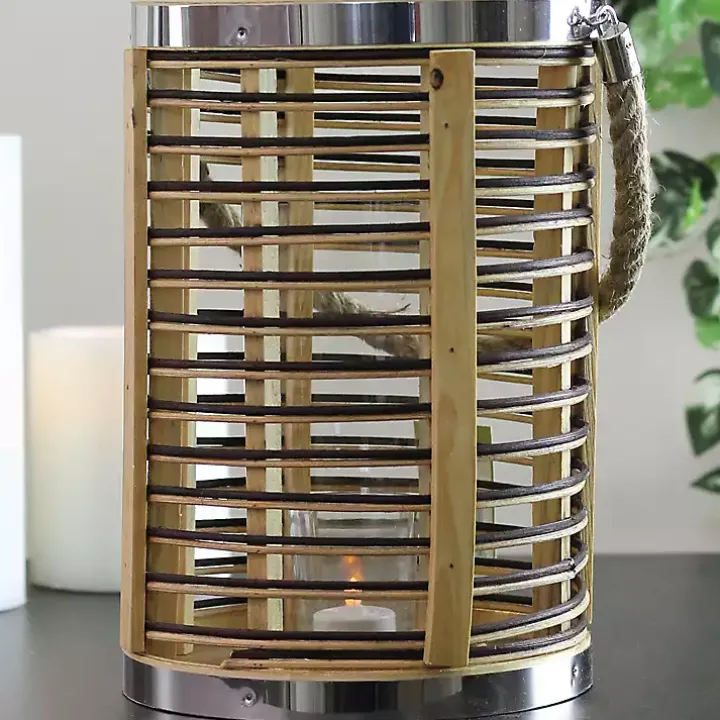 Rattan Hurricane Lantern with Jute Rope