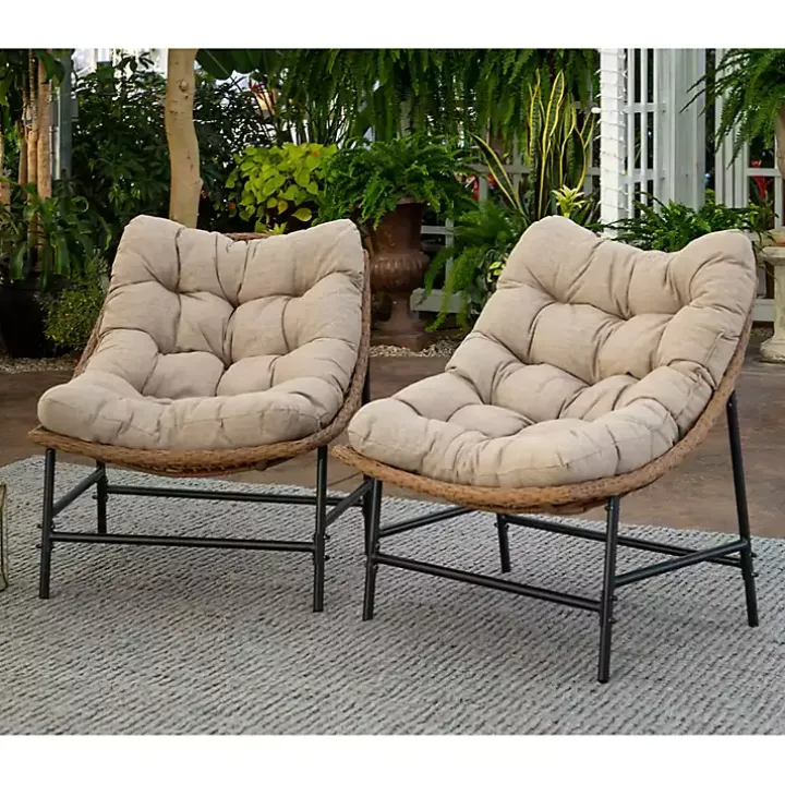 Rattan Scoop Chairs with Cushions, Set of 2