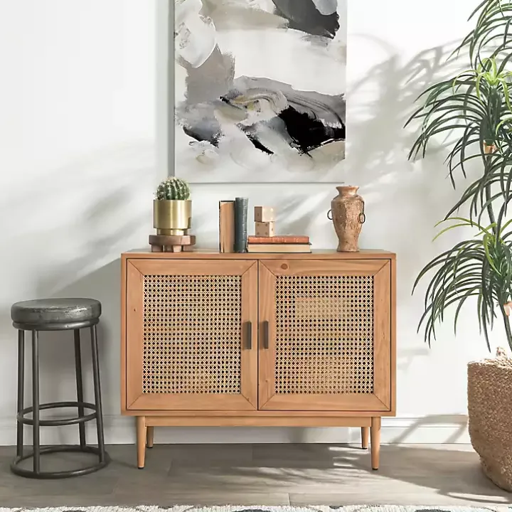 Reclaimed Pine and Woven Cane Cabinet