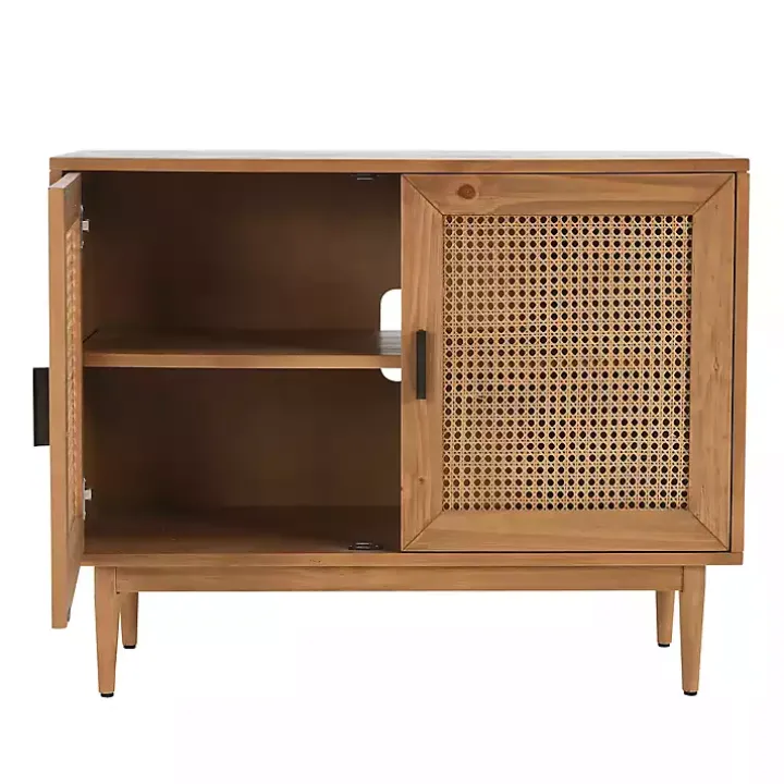 Reclaimed Pine and Woven Cane Cabinet
