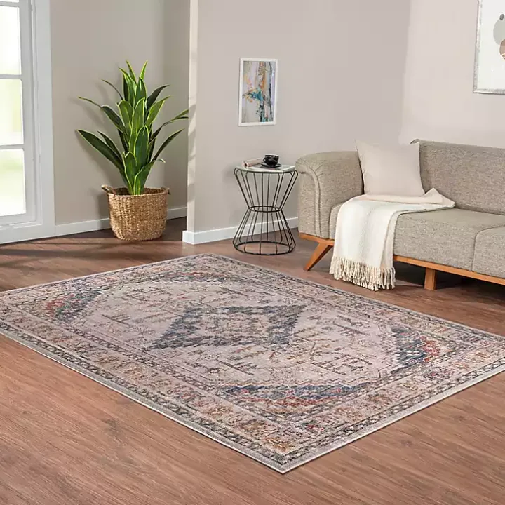 Red & Blue Vintage Medallion Area Rug, 5x7