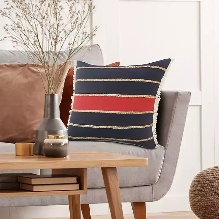 Red & Navy Nautical Rope Throw Pillow. 20x20