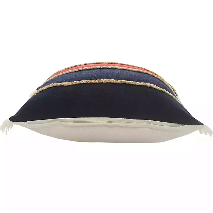 Red & Navy Nautical Rope Throw Pillow. 20x20