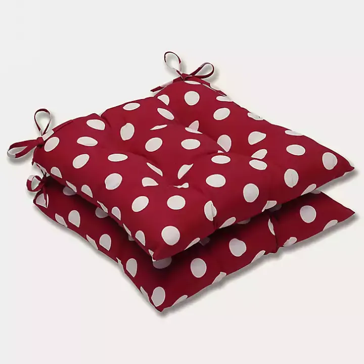 Red & White Polka Dot Tufted Square Cushion Set