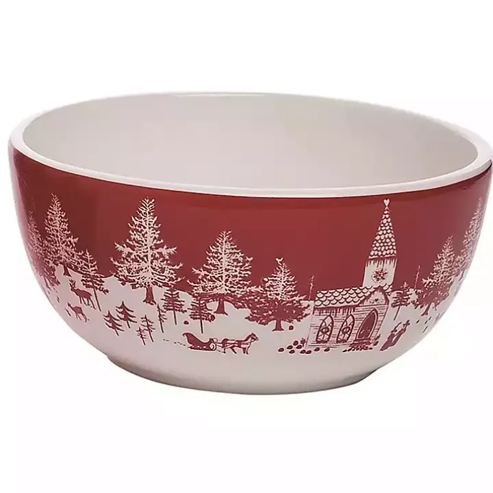 Red & White Toile Christmas Bowls, Set of 3