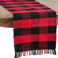 Red and Black Buffalo Check Fringe Table Runner
