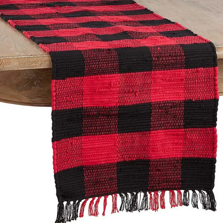 Red and Black Buffalo Check Fringe Table Runner
