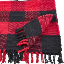 Red and Black Buffalo Check Fringe Table Runner