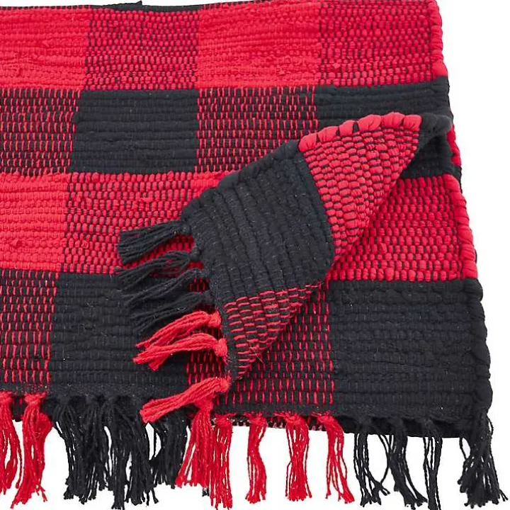 Red and Black Buffalo Check Fringe Table Runner