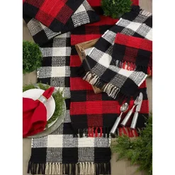 Red and Black Buffalo Check Fringe Table Runner
