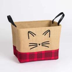 Red and Black Plaid Cat Whiskers Jute Bin
