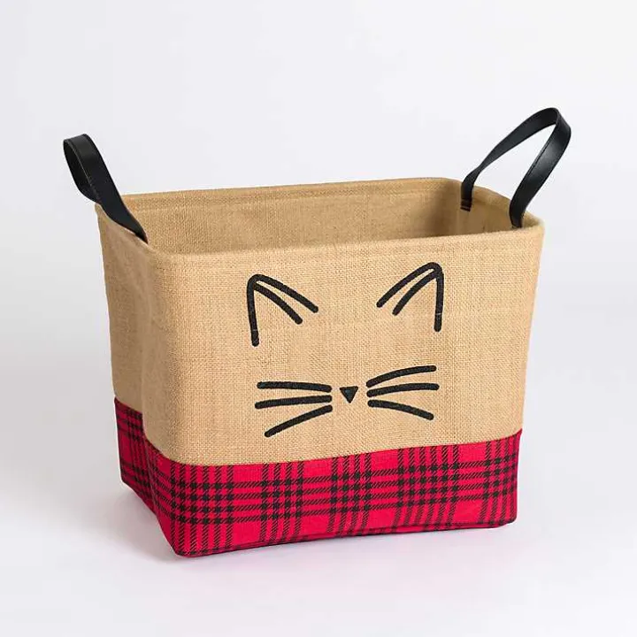 Red and Black Plaid Cat Whiskers Jute Bin