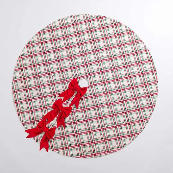 Red and Green Plaid Tree Skirt with Bows