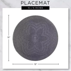 Red and Natural Print Round Placemats, Set of 6