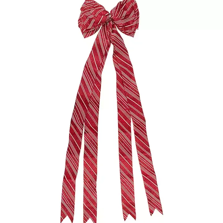 Red and White Striped Bow Tree Topper