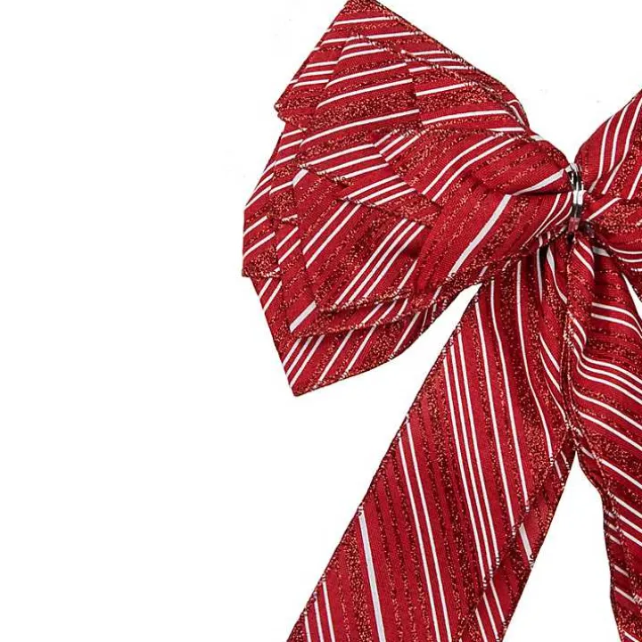 Red and White Striped Bow Tree Topper