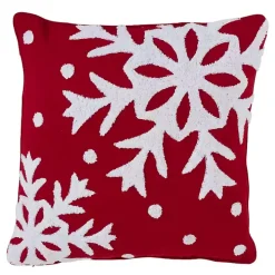Red Back White Snowy Snowflake Christmas Pillow