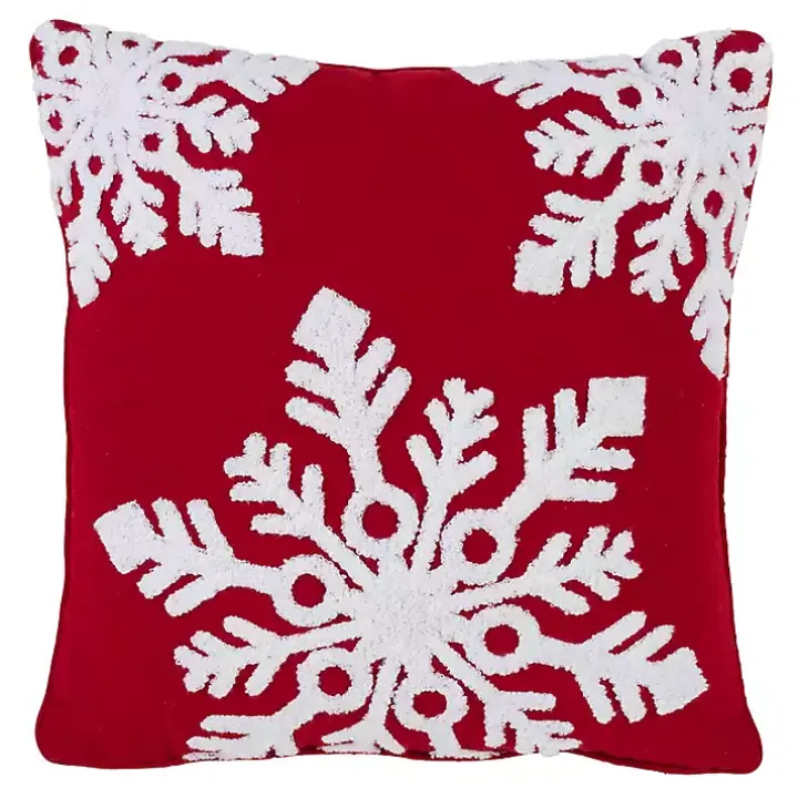 Red Background White Snowflakes Christmas Pillow
