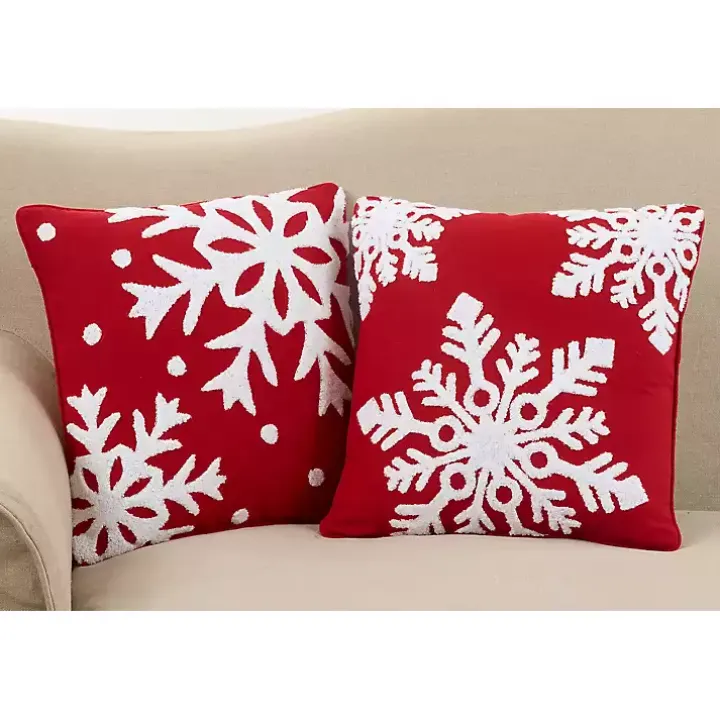 Red Background White Snowflakes Christmas Pillow