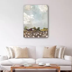 Red Barn and Field of Flowers Canvas Art Print