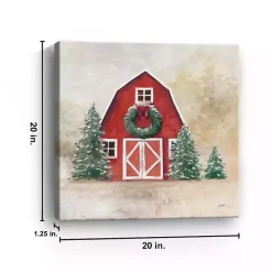 Red Barn with Wreath Canvas Art Print