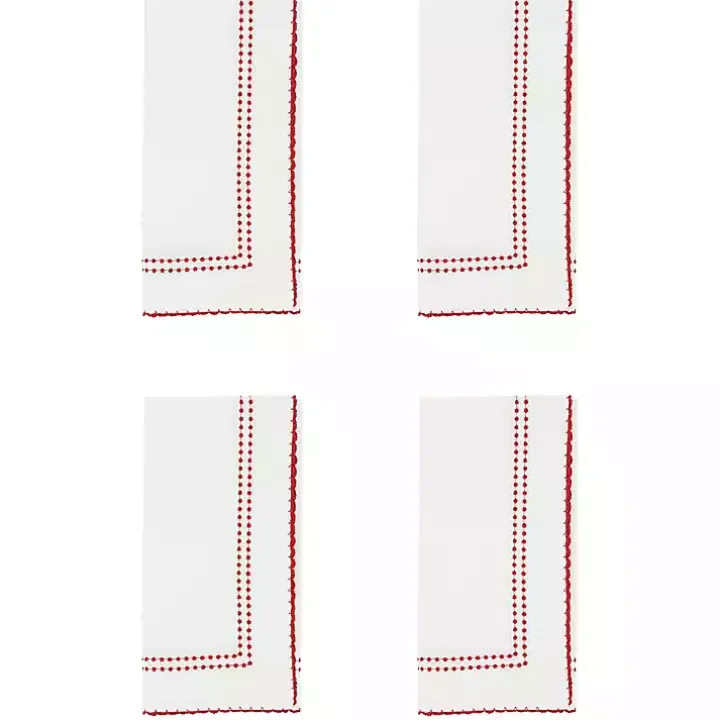 Red Border Embroidered Napkins, Set of 4