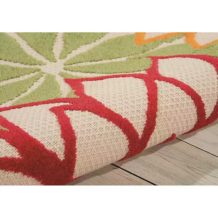 Red Bright Floral Burst Outdoor Area Rug, 5x7