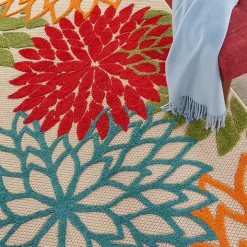Red Bright Floral Burst Outdoor Area Rug, 5x7